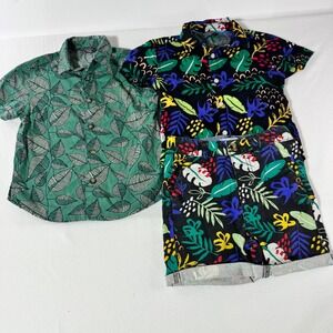 Primark Boys 3pc Tropical Leaf Shirt & Shorts Set Size 2-3Y Green Black Summer
